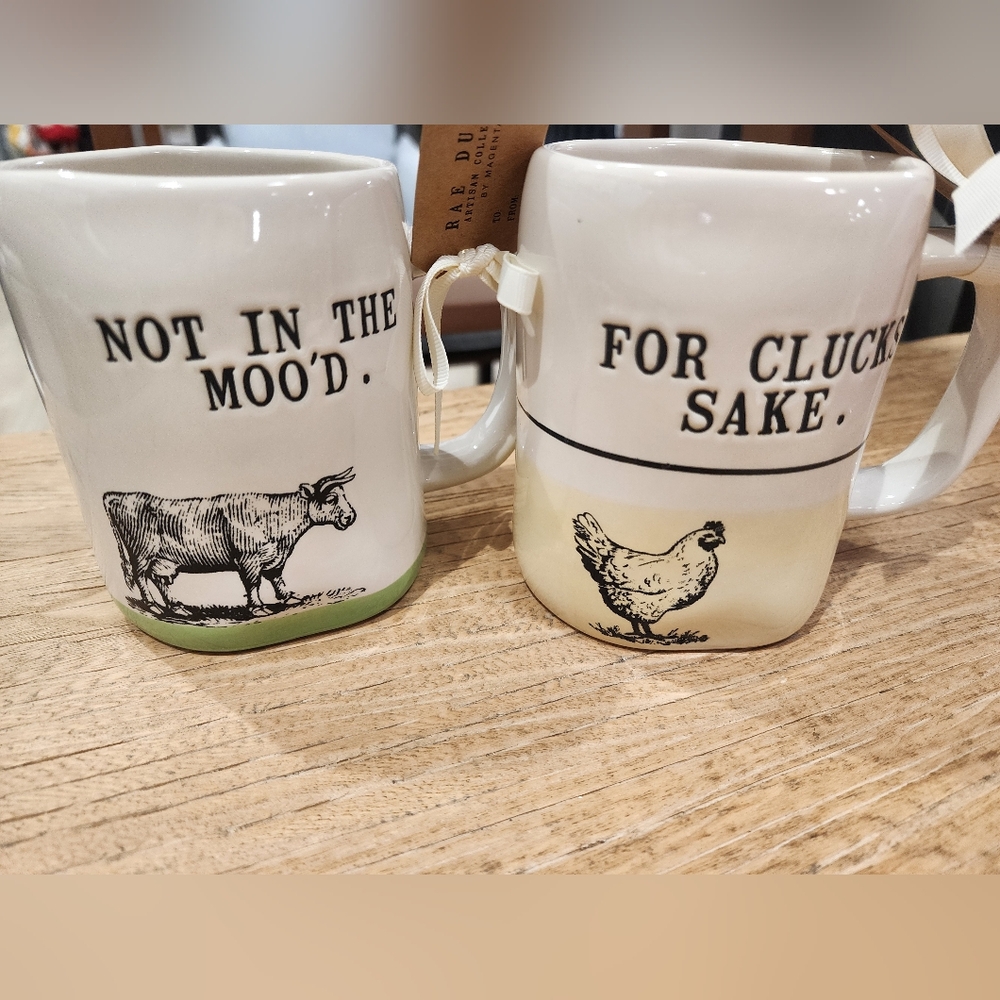 Rae Dunn Cute Farmhouse Animal Mugs - Not In The Mood And For Clucks Sake